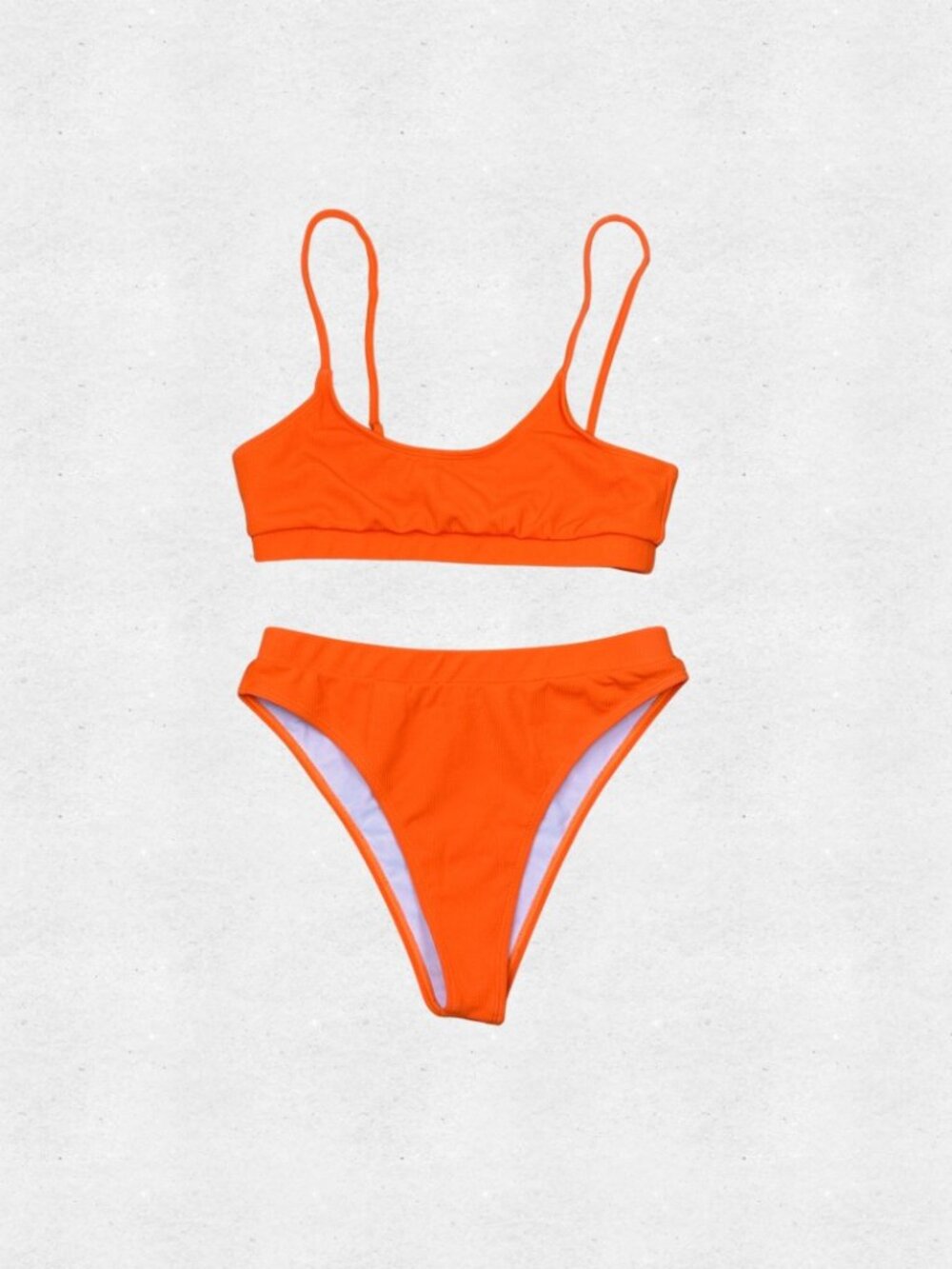 Neon Orange Ribbed Bikini Bathing Suit Large Cheeky High Cut Bottom Bralette Top